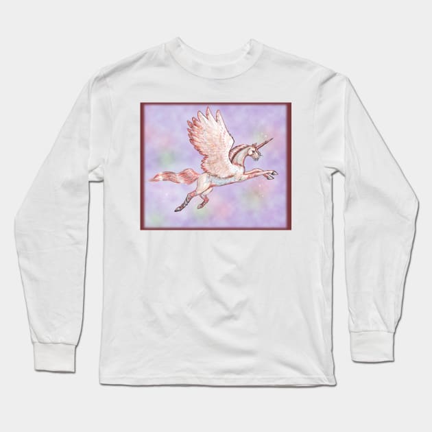 Pink Winged Unicorn Long Sleeve T-Shirt by pegacorna